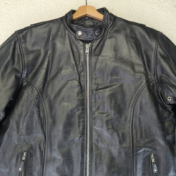 Vintage Unik Black Leather Biker Racing Jacket Cafe Men's 44‎ Quilted Thinsulate - Picture 3 of 13